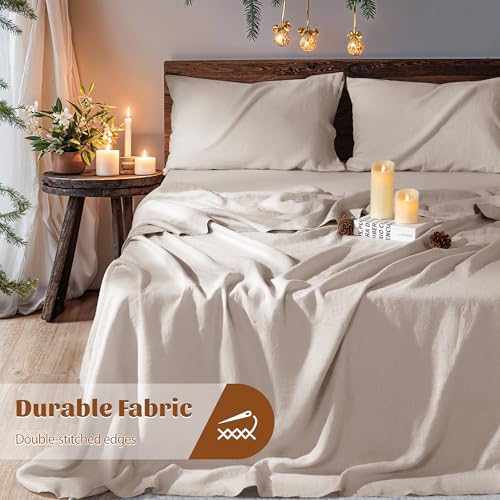 Image of 100% Pure Linen Sheet Set for Hot Sleepers, Breathable Natural Linen Sheets 4pcs, Bedding Set Deep Pocket Up to 16 inch Moisture-Wicking, Softens with Every Wash (Linen Full)