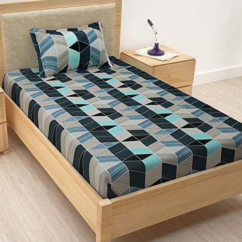 Image of Story@Home Spark Collection 210 TC Single Bedsheet with a Pillow Cover, Ivory and Navy Blue