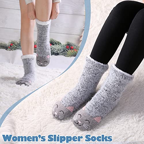 LANLEO Fuzzy Slipper Socks For Women with Grippers Winter Warm Thick Plush Fleece Lining Non Slip Animal Home Socks3