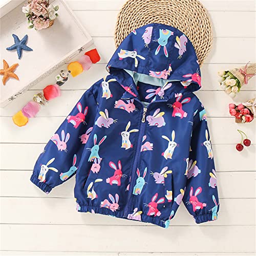 Toddler Boys Girls Hoodie Jacket Cartoon Prints Zip Hooded Windproof Raincoat Outwear (Navy, 2-3 Years)3