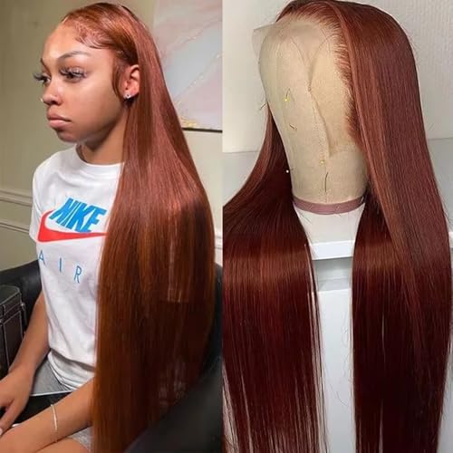 13x4 Lace Front Wigs Human Hair Reddish Brown Brazilian Unprocessed Straight Lace Front Wigs Human Hair Pre Plucked with Baby Hair Auburn Copper Colored Hd Lace Wig for Women (Reddish Brown,30 Inch)