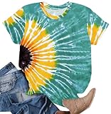 Tie Dye T Shirts for Women Rainbow Shirts Funny Short Sleeve Tops