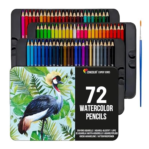 72 Watercolor Pencils Professional, Numbered, with a Brush and Metal Box - 72 Water Color Pencils for Adults and Adult Coloring Books - Watercolor Pencil for Kids, Colored Pencils, Art Set