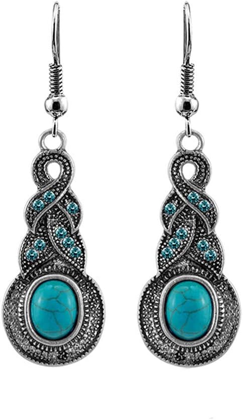Earrings for Women and Girls | Bohemian Style Blue Stone Silver Oxidised Drop Earring | German Silver Earring | Round Drop Earrings | Accessories Jewellery for Women | Birthday Gift for Girls and Women Anniversary Gift for Wife
