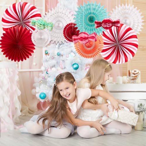 Image of Christmas Hanging Paper Fans Decoration Christmas Peppermint Candy Hanging Ornaments Party Ceiling Hangings Deco Candy Tissue Paper Fans Backdrops Party Supply