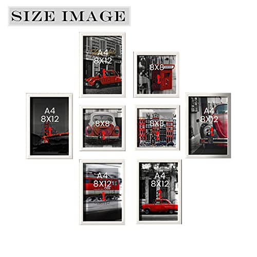 Image of PAINTINGMANTRA Framed Painting Bar Red Car and Building Set of 8 Framed Art Prints Paintings for Home Gallery, Bedroom, Living Room & Office (Size - 5-8 x 12 & 3-8 x 8 Inches)