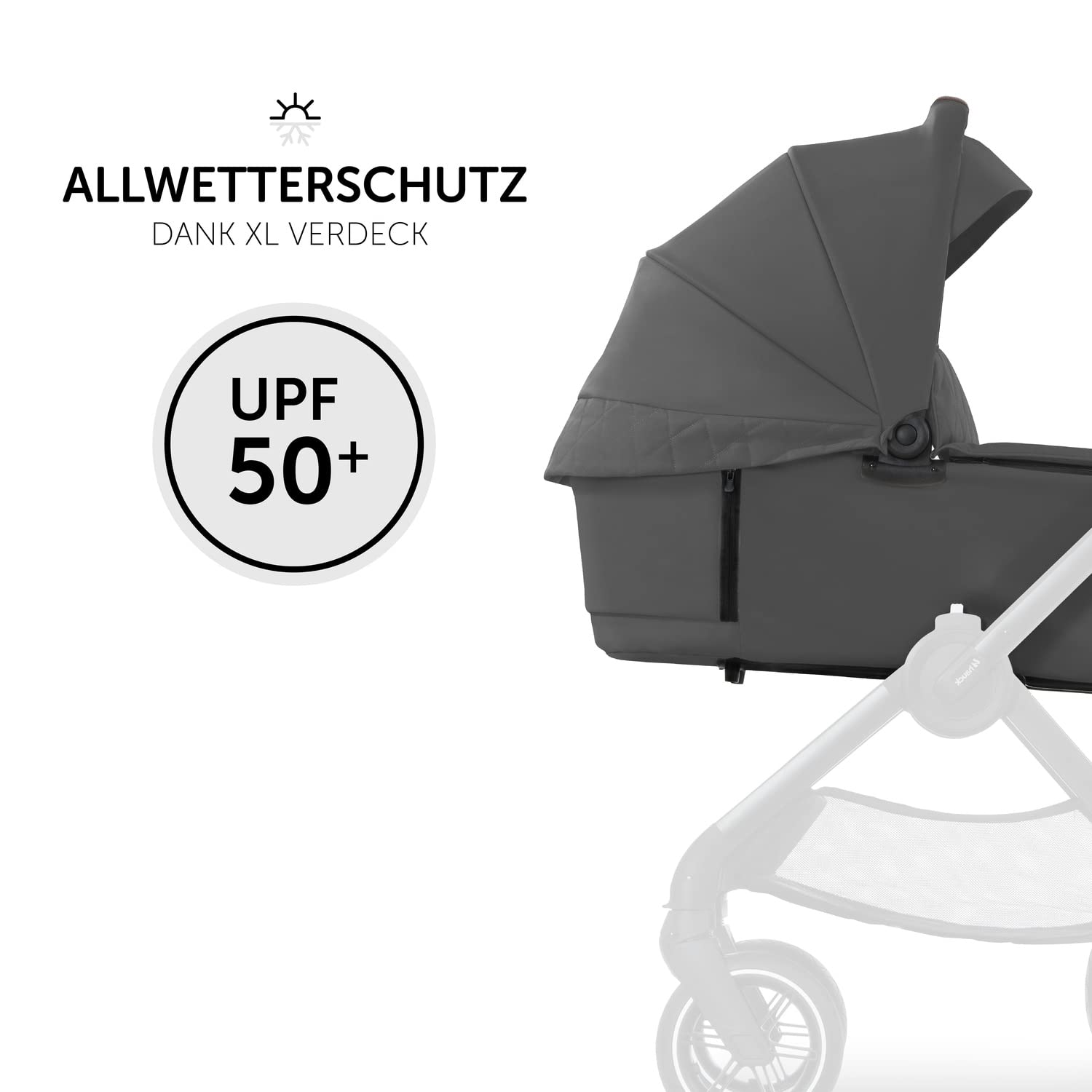 hauck Walk N Care Capazo Bebe Premium, para Recién Nacidos hasta 9 kg, Fácil Fijación al Chasis, Fácil Extracción, Ventana Panorámica XXL, Protección UV50, Plegable con una Mano, Gris Oscuro, 16542