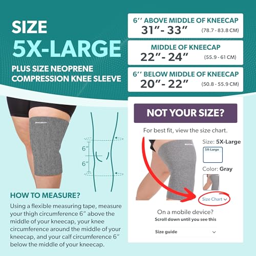 Image of BraceAbility Plus Size Neoprene Knee Sleeve - Bariatric Knee Compression Sleeve for Large Legs and Big Thighs, Arthritis Joint Pain Support Knee Brace for Obese - Fits Men and Women (5XL - Gray)