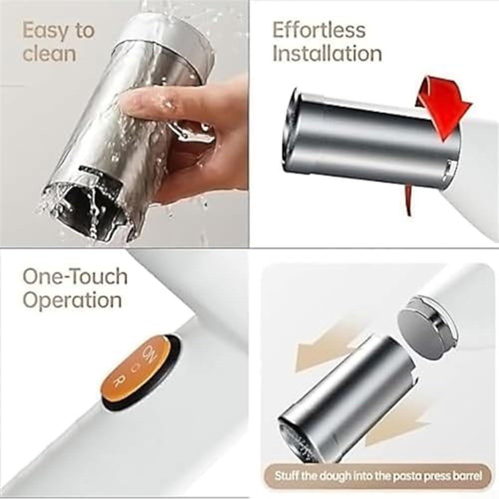 Machine à pâtes électrique sans fil 5 en 1 avec piles rechargeables de 2000 mAh, en acier inoxydable pour spaghetti, fettuccine, linguine, cheveux et nouilles carrées, blanc (blanc)