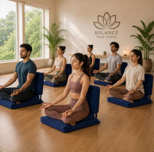 Image of Kawachi 90 Yoga Meditation Floor Chair Premium Foldable Seating with Fixed Upright Back Support, Ideal for Yoga, Gaming, Office, Mindfulness, and Home Floor Seating Comfort Chair-Blue