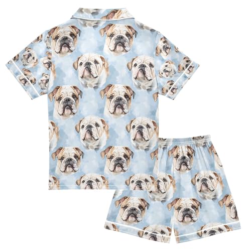 senya Cute Bulldog Head A Satin Summer Pajama Sets Silk Short Sleeve Button Down Sleepwear2