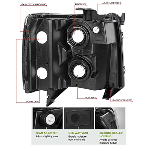 Automotive Headlights Fit for 2007-2013 Chevrolet/Chevy Silverado 1500/2500 HD / 3500 HDLH+RH Headlamp Replacement Chrome Housing with Amber Corners - Image 5