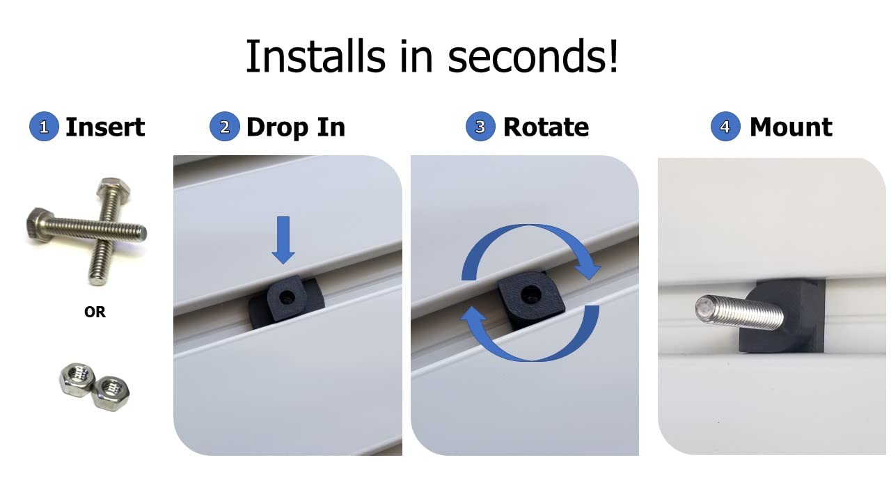 Drop-in T-Nut for Gladiator Gearwall Geartrack, Carbon Composite, 1/4-20, Mount, Anchor, Bolt
