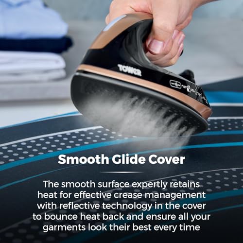 Tower T873014BLK Ceraglide Plus Large Ironing Board with Adjustable Height, Smooth Glide Cover, Non-Slip Feet, Black - Image 5