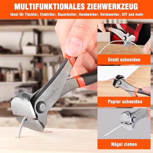 ValueMax 3-teiliges Endschneidezange und Nagelabzieher Nagelentferner-Werkzeug-Set inkl. 185mm Schneidzange Cr-V Stahl Gerade&Biegbare V-Spitze Nagelabzieher Klammerentferner für Möbeln Boden Auto