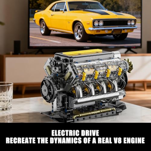Image of V8 Engine Model Kit that Runs, Visible Mini Car Motor Building Blocks Set for Adults, Compatible with Lego, STEM Physical Science Educational Toy for Teens Boys 14+ (905 PCS)