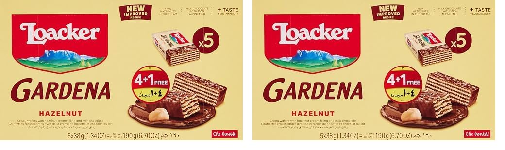 Loacker Gardena Hazelnut Wafers 38 grams (4+1 Free) (Pack of 2)