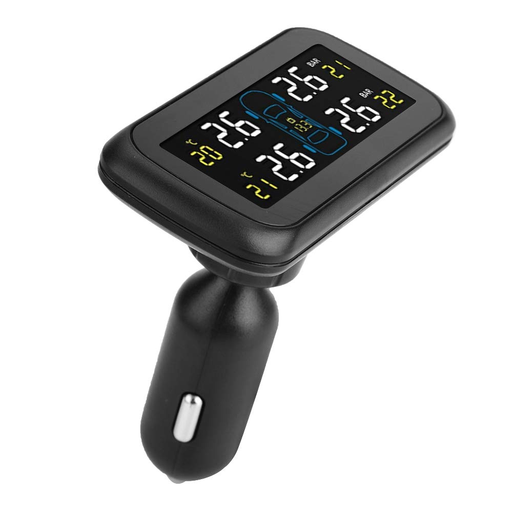 Sistema di monitoraggio della pressione dei pneumatici, sensore di pressione dei pneumatici TPMS per auto con monitor LCD, 4 sensori interni, caricatore USB per accendisigari