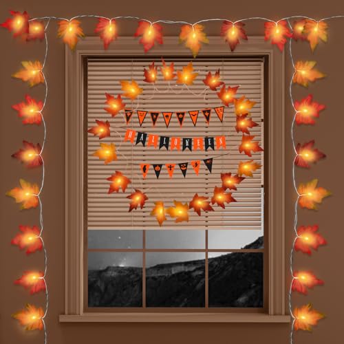 Moocii Fall String Lights Thanksgiving Decorations: Maple Leaf Garland with Lights Total 20ft 40 LED Orange Bulbs Battery Operated Fall Decor for Home Indoor Outdoor Room Autumn Harvest Halloween - Image 6
