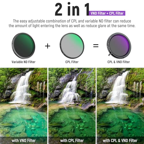 Image of NEEWER 52mm True Colors Variable ND Filter ND2-ND32 & CPL, 2 in 1 Adjustable Neutral Density and Circular Polarizing Filter, Multi Coated HD Optical Glass /Aluminum Frame