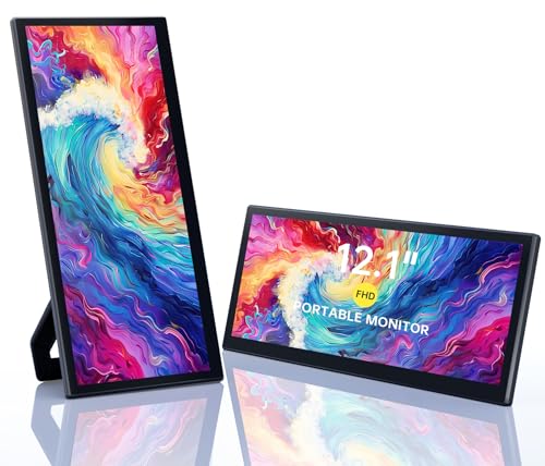 Portable Monitor, 12.1 Inch Ultra-Slim Laptop Monitor with Kickstand, Speakers, Plug&Play, for PC MAC Phone PS4 Xbox Switch
