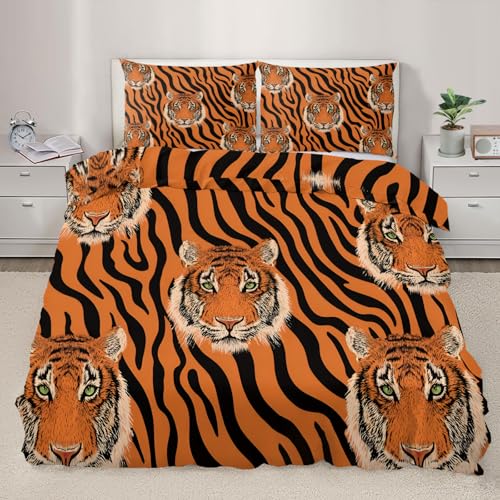 ZAMODE Tiger Comforter Cover Queen Size 90" x 90", Tiger Stripes Duvet Cover, African Wildlife Bedding Set with 2 Pillowcases