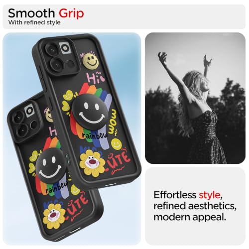 Image of Pikkme Back Cover for OnePlus Nord 6 5G | Soft Silicone| Cute Rainbow Smile & 3D Cartoon Flower Design | Shockproof Raised Camera Protection Bumper Case (Black)