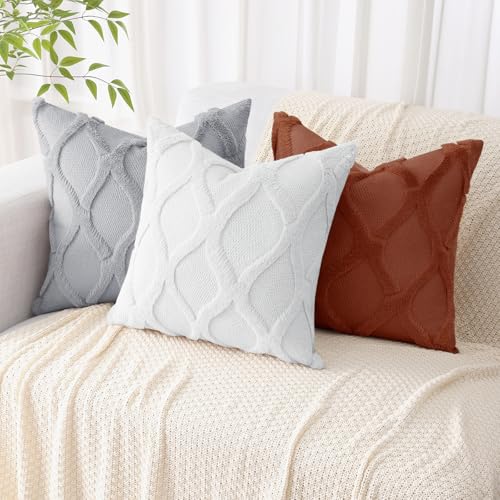 decorUhome Throw Pillow Covers 16x16 Inch Set of 2, Soft Plush Faux Fur Wool Pure White Couch Pillow Covers, Decorative Neutral Pillow Cases for Bed Sofa Living Room Home Decor