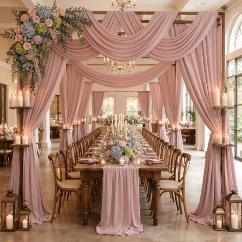 Image of 20ftx12ft Dusty Pink Backdrop Curtains for Parties, Wrinkle Free Polyester Dusty Pink Photo Backdrop Drapes 4 Panels 12 ft Long Back Drop Cloth for Wedding Birthday Photography Background Party