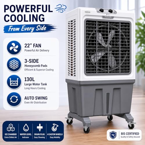 Image of FAIRCOOL 130 Liters Commercial Air Cooler with Ice Chamber | 6100 CMH Air Delivery | 22-Inch Fan | Honeycomb Cooling | Auto Swing | 130 Ft Air Throw | Cools Up to 900 Sq. Ft. | 1-Year Warranty