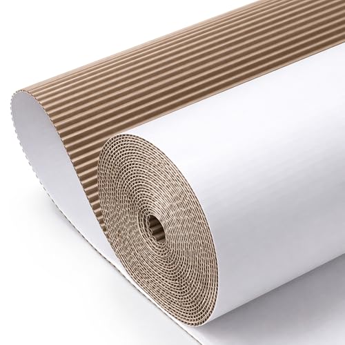 Image of MotiMind Corrugated Cardboard Roll, 24 x 400 Inch Single Face Cushioned | White,Wrap Corrugated Cardboard Paper for Shipping, Packing, Moving, Crafts & Floor Protection