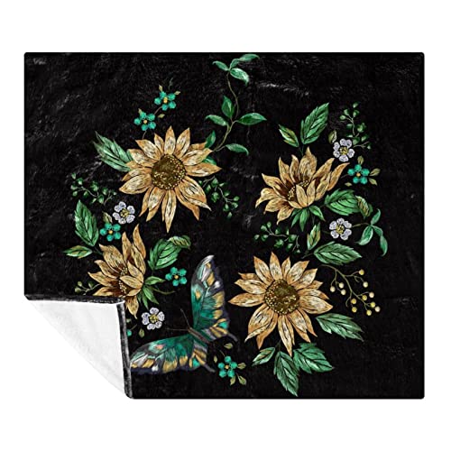 Couverture microfibre de qualité supérieure à tournesols brodés