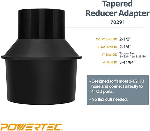 Miniatura 3 de POWERTEC 70291 - Puerto de polvo de 4 pulgadas a reductor de manguera de 2-1/2 pulgadas, accesorios de recolección de polvo para puerto de polvo de