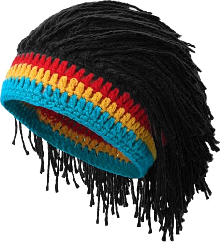 YeeHeen Wig Hat Knitted Wigs Beanie Hats with Dreadlocks Reggae Wig Cap for Women Men Black