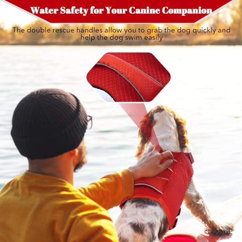 DENTRUN High Visibility Dog Life Jacket, Dog Life Vest for Swimming Boating Puppy Life Preserver Floatation Safety Pool Lake Reflective Float Coat Wetsuit & Rescue Handle for Small Dog, Red DENTRUN High Visibility Dog Life Jacket, Dog Life Vest for Swimming Boating Puppy Life Preserver Floatation Safety Pool Lake Reflective Float Coat Wetsuit & Rescue Handle for Small Dog, Red