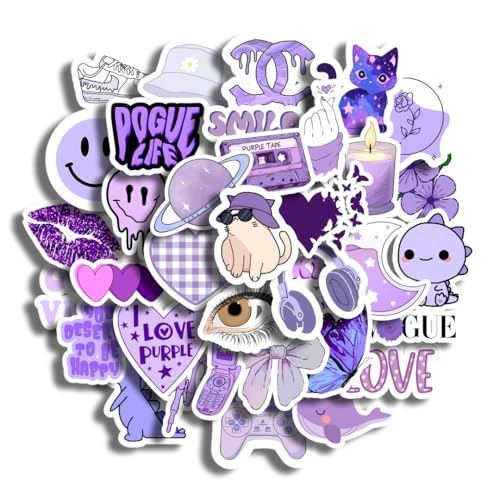 Image of 36Pcs Purple Aesthetic Vinyl Stickers - Purple Mood | Waterproof, Laminated, Reusable, Self-Adhesive Stickers for Laptop, Phone, Diary, Scrapbook, Journal, Gift Box, Aesthetic Room Decor