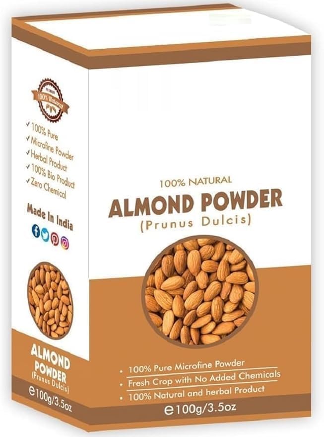 DS 100% Organic Pure Almond Pow.der | Natural Badam Pow.der | Almond Powder for Face | Badam Pow.der for Hair | Complete Skin Care, 100 Grams