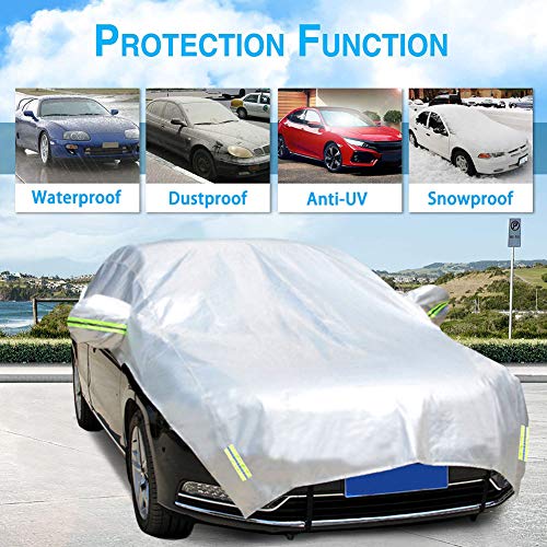 Konnfeir Half Car Cover with Cotton All Weather Car Body Covers Outdoor Indoor for All Season Waterproof Dustproof UV Resistant Snowproof Universal (Fit MPV/SUV Length 184'' to 195''), Silver by Konnfeir - Image 3
