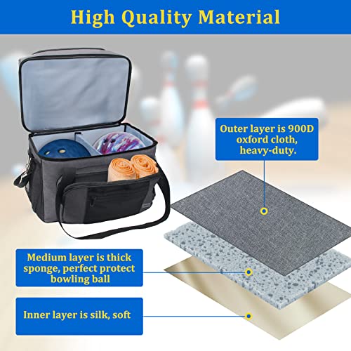 Boyistar Double Layer Bowling Ball Bag 2 Ball, Extra Large Bowling Tote Bag For Bowling Ball Carrying Case Fit 1 Pair Men Size 16 Bowling Shoes, Bowling Bag With 2 Wood Ball Stands, Ball Clean Towel #TOP3