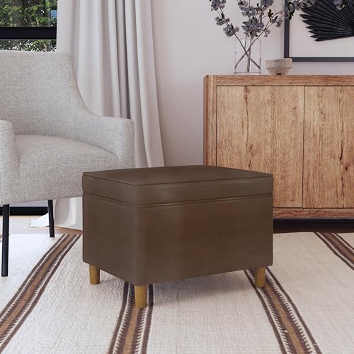 Image of HomePop 24 inch Dinah Collection Storage Ottoman - Brown Faux Leather
