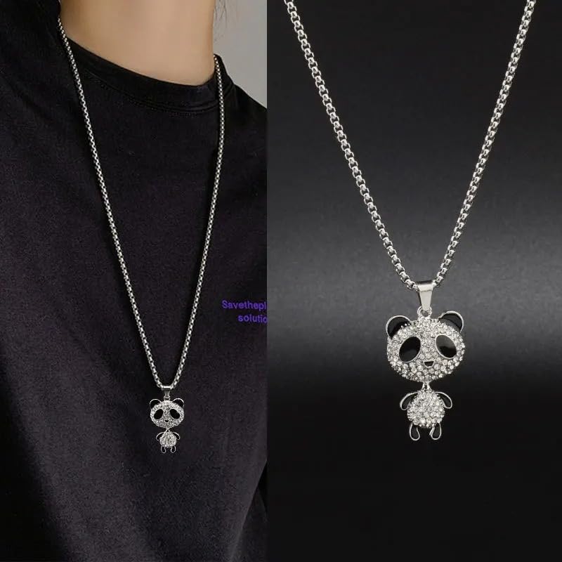 Collier Panda Argent 925 Anti-Allergie, Médaillon Mobile Durable