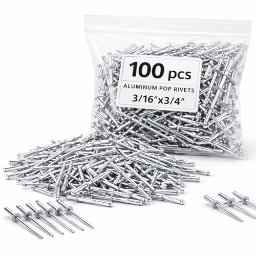 Image of 100PCS Large Flange Aluminum Pop Rivets 3 /16 inch X 3 /4 inch Big Head Steel Mandrel Dome Body Blind Clenches Set for Sheet Steel Duct Work Aluminum Boat Clenches Long Pop Rivets
