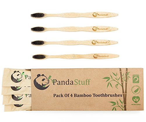 Organic Bamboo Toothbrush Eco-Friendly Brush - Soft Bristles – For Healthy And White Teeth - Pack Of 4 – Natural And Biodegradable – BPA Free – By Panda Stuff