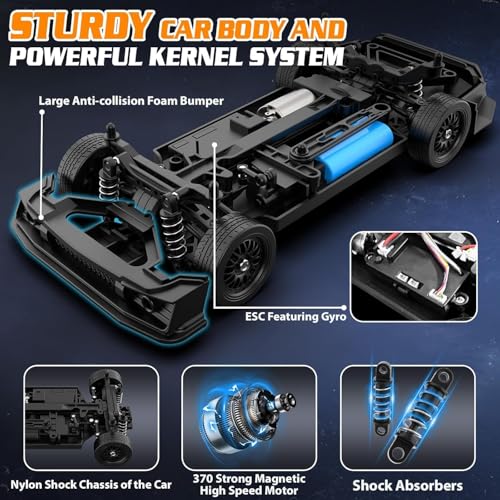 Image of 1 /16 RC Drift Car with Gyro Full Proportional 4WD 50KM /h High Speed Remote Control Cars, Drift Racing Vehicle with Lights and 2 Batteries, RTR RC Sport Race Cars for Adults and Kids Gift
