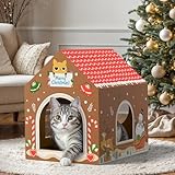 WESTERN HOME Christmas Cardboard Cat House W/Scratcher, Gingerbread Man Indoor Cat House for Christmas Decorations, Hideway Playhouse for Kitten&Small Animal (Brown, 16.5" x 12.5" x 15.5")