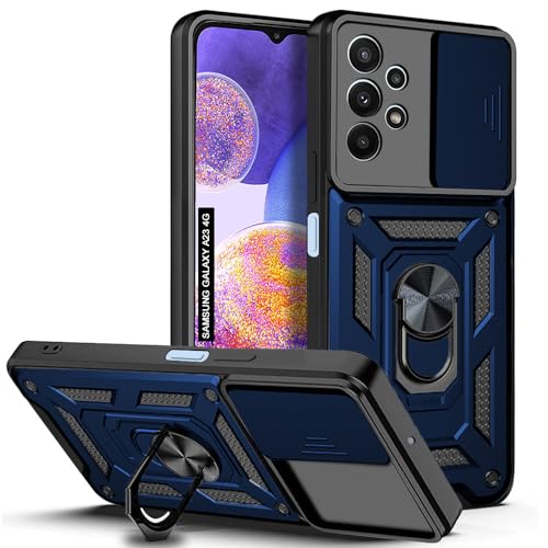 Image of AESTMO Tough Armor Samsung Galaxy A23 4G / 5G Bumper Back Case Cover | Ring Holder & Sliding Camera Shield Cover | 360 Degree Protection Back Case Cover for Samsung Galaxy A23 (Blue)