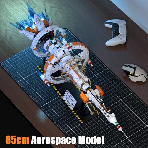 Image of Space Station Spaceship Building Block Set with LED Lights, Exploration Station Model Building Kits with Display Stand, STEM Engineering Gift for Kids, Adults & Space Fans (1583 PCS)