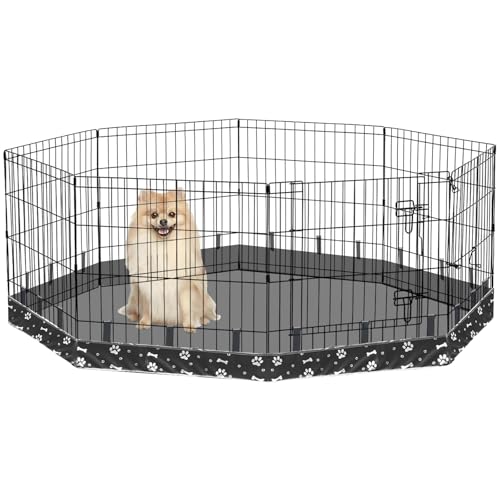 Image of Dog Playpen Bottom Pad for 24 inch Metal Octagon 8-Panel Pet Pen | Waterproof Reusable Dog Training Mat | Design with Elastic Buckle Connections (Note: Playpen Not Included) (Black)