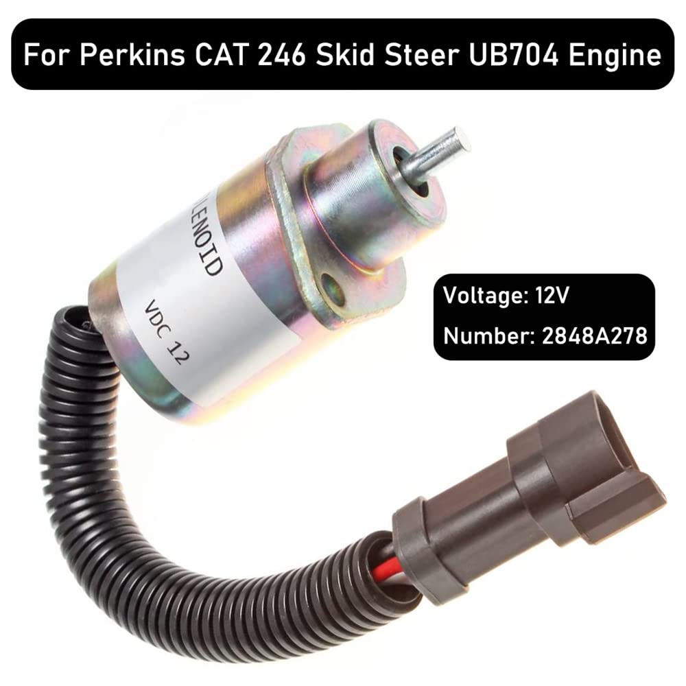 ZeeKee 2848A278 Diesel Fuel Stop Shutoff Shutdown Solenoid 172-7209 Compatible with Perkins Caterpillar CAT 216 226 246 Skid Steer UB704 700 Series Engine 12V Tractor Parts