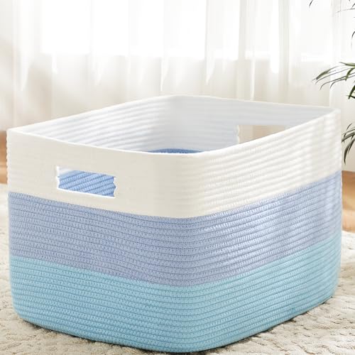 Image of Artfeel Blanket Basket,Rectangle Woven Baskets for Storage,65L Laundry Basket for Decorative Nursery Blanket,Toys,Dirty Clothes and Magazine in Shelves,Baby Room,and Living Room
